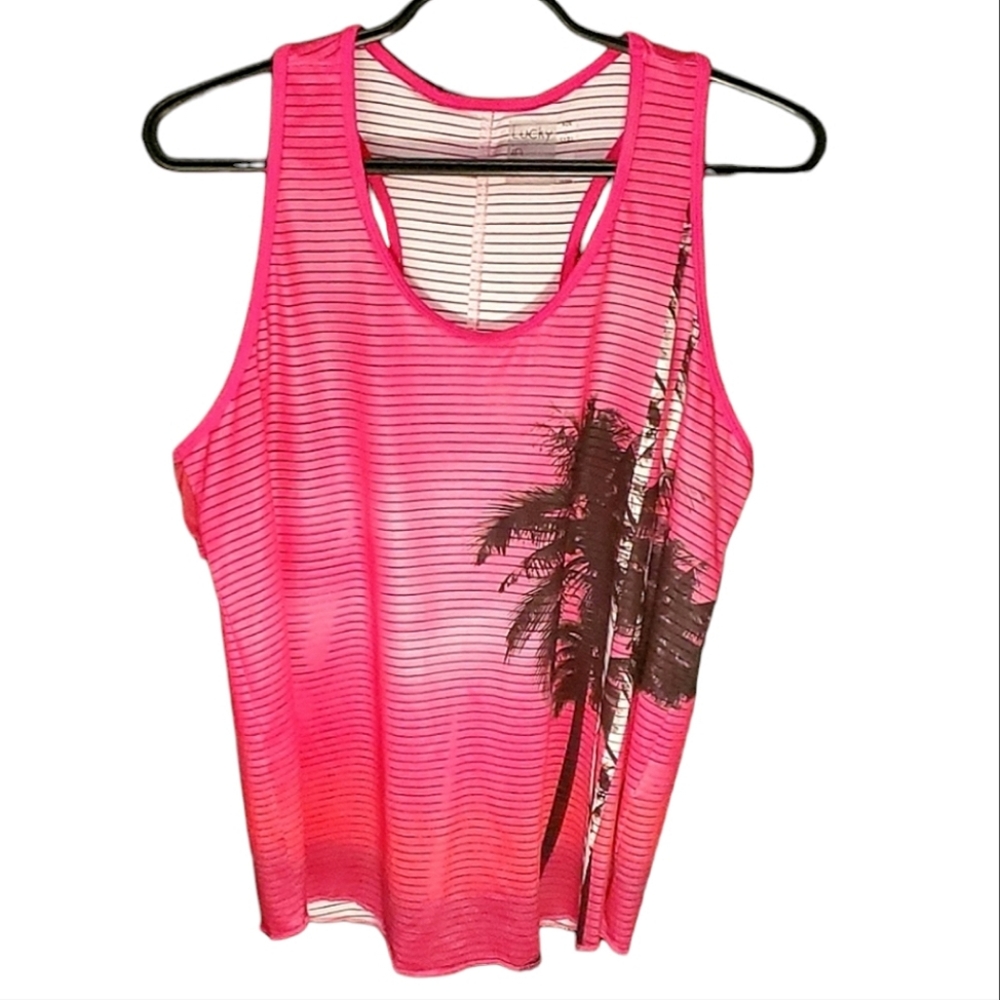 NWOT Lucky In Love Pink Palmtree Tank - Size 12